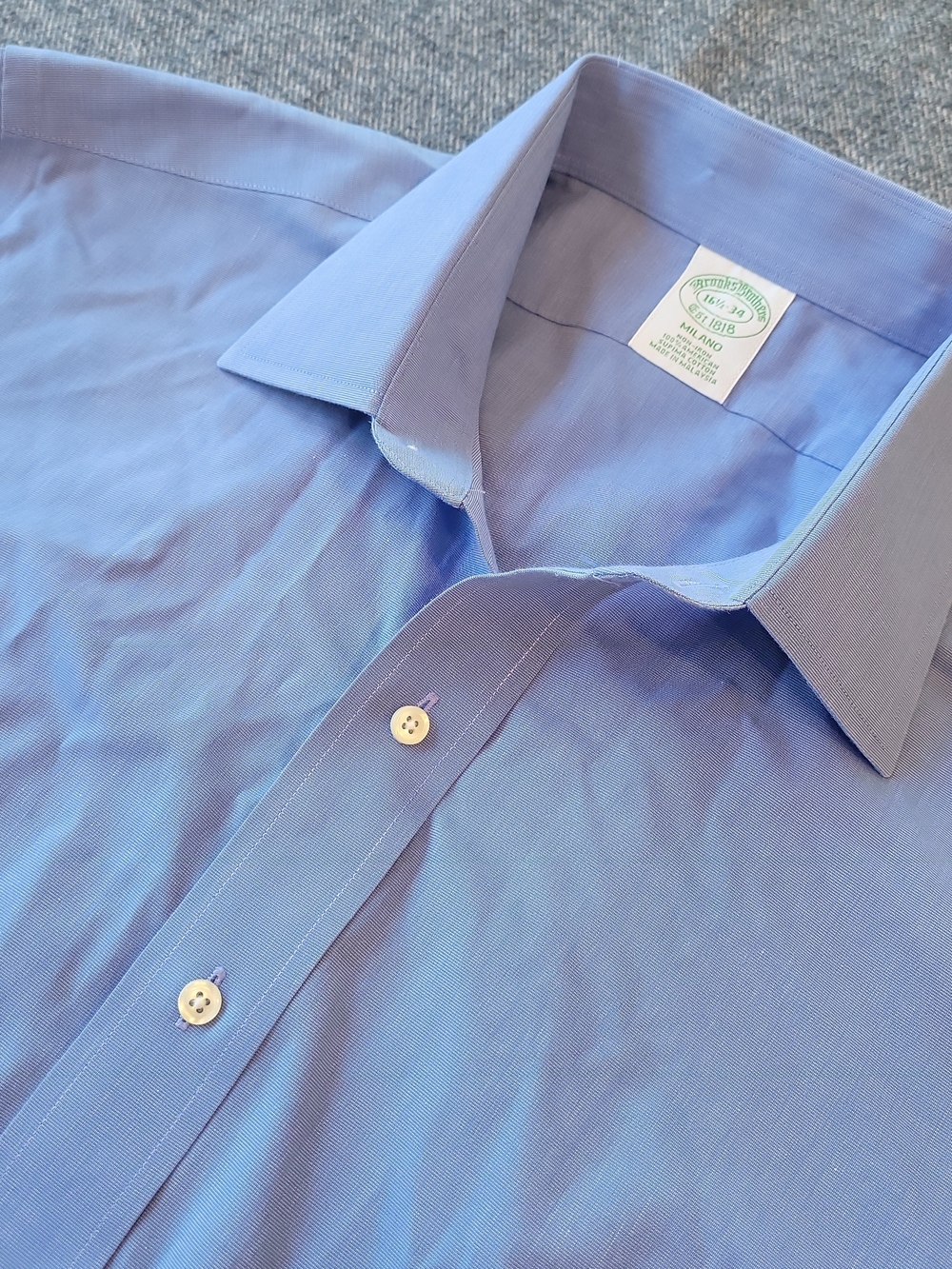 Brooks Brothers Dress Shirt Mens 16.5 34 Milano Blue Non Iron Supima French Cuff